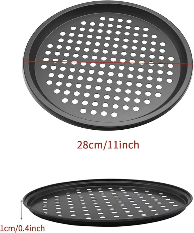 InBlossoms 11 inch Pizza Pan With Holes, Carbon Steel Perforated Non-Stick Bakeware for Home Kitchen Oven, 2 Pack