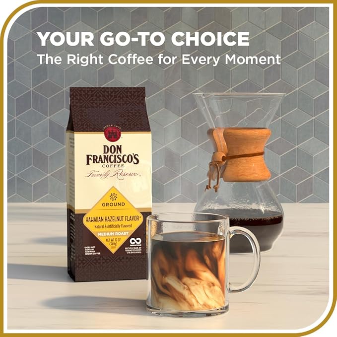 Don Francisco's Hawaiian Hazelnut Ground Coffee, Medium Roast – 100% Arabica, Flavored Coffee, 12 oz Bag