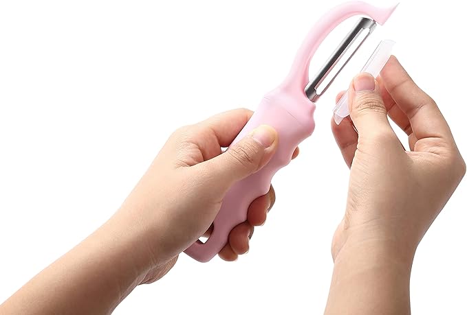 Spring Chef Swivel Vegetable Peeler with Soft Grip Handle, Pink Lemonade
