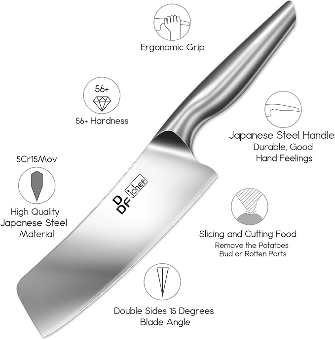 DDF iohEF Nakiri Kitchen Knife, Chef's Knife In Japanese Stainless Steel Professional Cooking Knives, Non-slip Ultra Sharp Knife with Ergonomic Handle