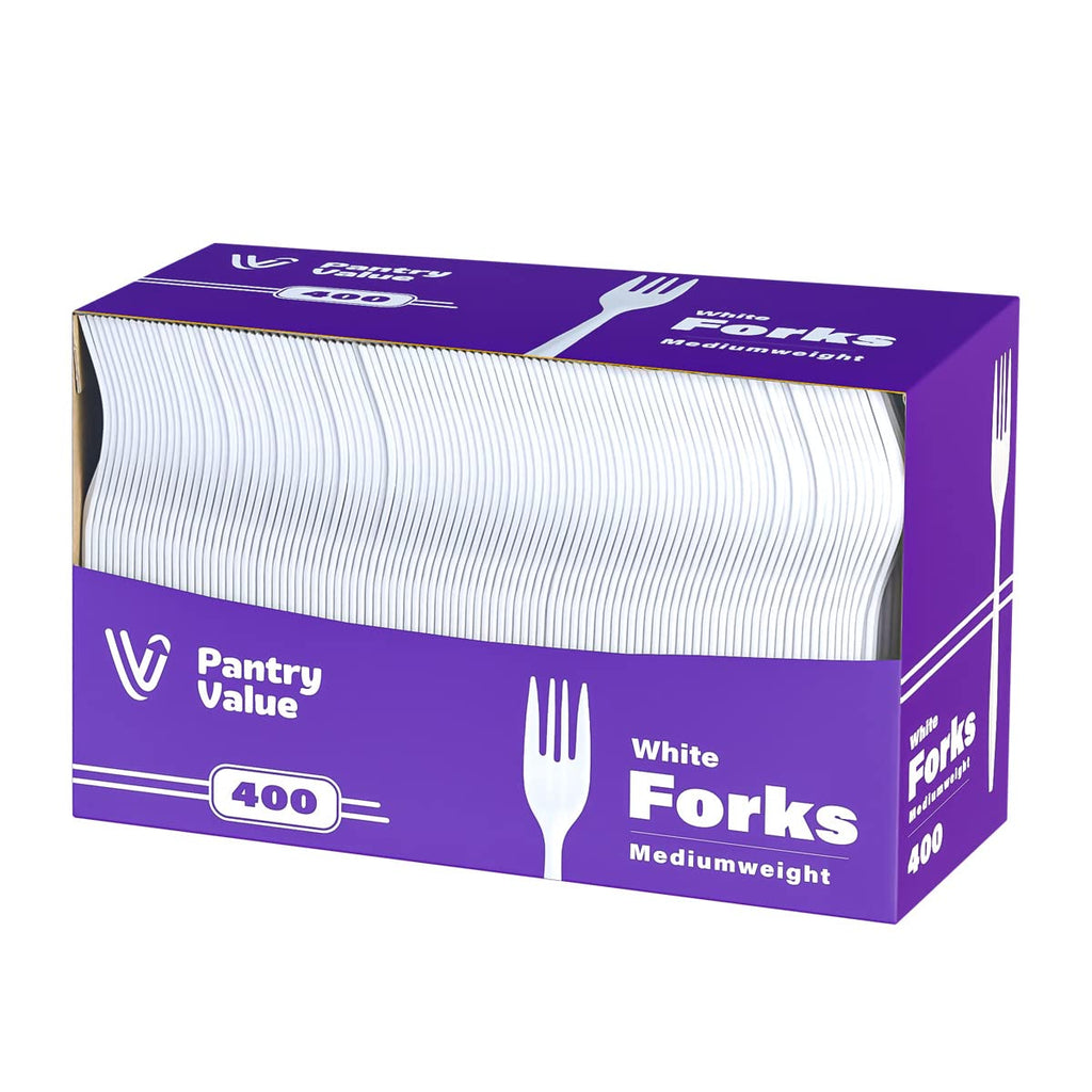 Pantry Value [400 Count] Lightweight White Plastic Forks - Disposable Cutlery for Parties, Events, and Dinner (Formerly Comfy Package)