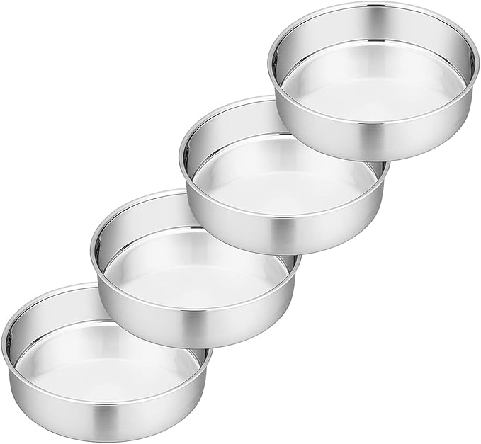 P&P CHEF 6 Inch Cake Pan Set of 4, Stainless Steel Round Cake Pans Tins