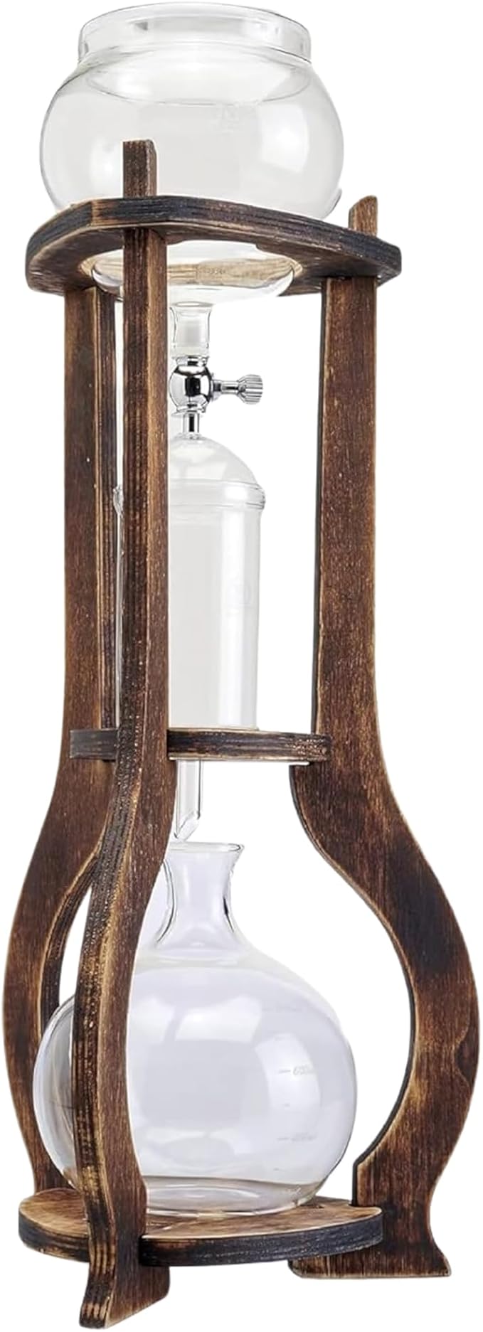 Nispira Iced Coffee Cold Brew Drip Tower Coffee Maker, 6–8 Cup Manual Cold Brew Brewer with Adjustable Valve, Wooden Frame & Glassware, Slow Cold Extraction System