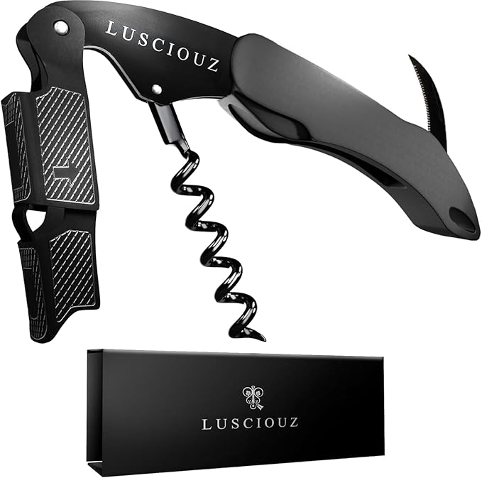 LUSCIOUZ Zero Resistance THE HELIX Elite Corkscrew Silent Wine Bottle Opener Waiters Corkscrew Wine Key (5 Coil_Black)