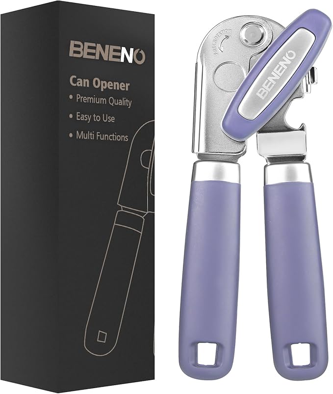 Beneno Heavy Duty Hand Can Opener Manual with Magnet Lid Remover, Purple