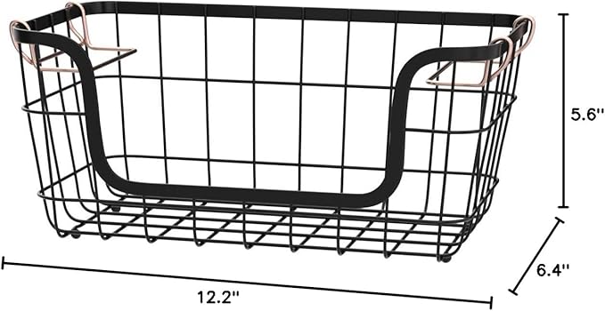 Amazon Basics Stackable Metal Wire Rectangular Storage Baskets for Kitchen, Bathroom or Pantry Organizing, 2 Count, Black