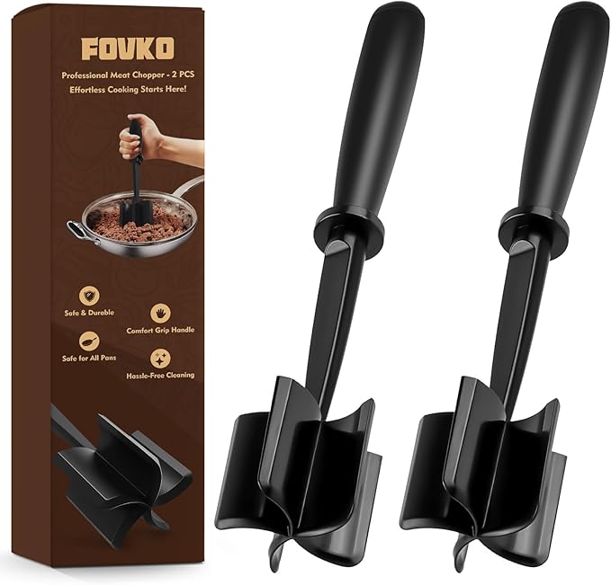 2-Pack Ground Beef Masher, Heat-Resistant Meat Masher with 5 Curved Blades