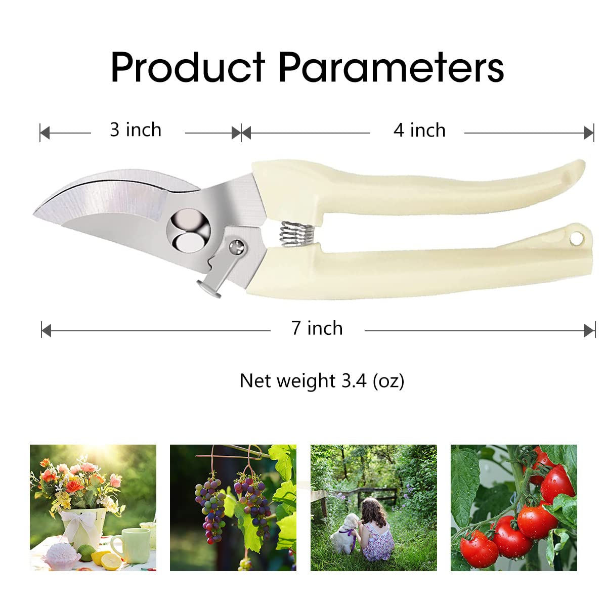 Leize Pruning Shears, Gardening Hand Pruner, Floral Shears, Strong Pruner for Flowers, Branches and Leaves (CreamA)