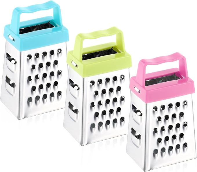 AOZUO 3Pcs Mini Grater, Small Cheese Grater Stainless Steel Box Grater with Handle Efficient Kitchen Gadget for Grating Garlic Nutmeg Chocolate Parmesan Dishwasher Safe,1.02x1.45in