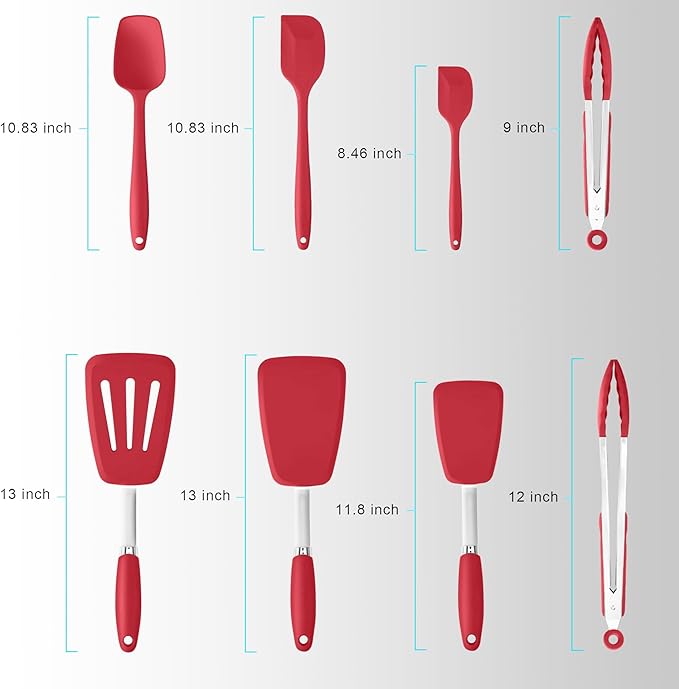 5-Piece Silicone Spatulas Set with Tongs, 446°F Heat Resistant, Red