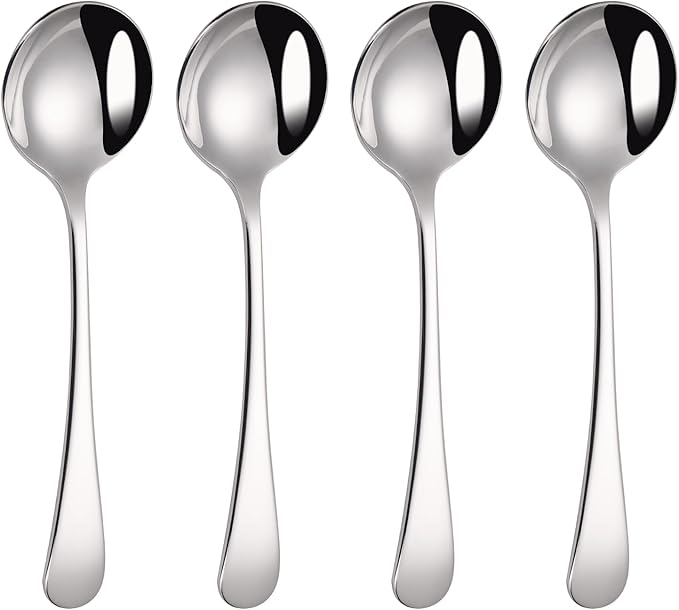 Mafier 7" Elegant Soup Spoons Silverware Set,18/10 Stainless Steel,Dishwasher Safe(Set of 4,Silver)