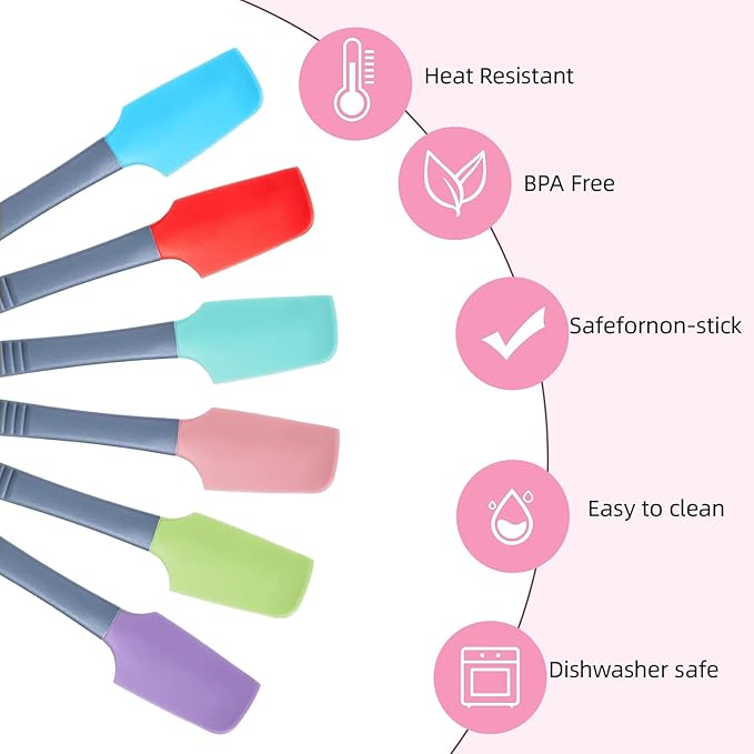 SeewtLice 12 Pcs Silicone Mini Spatulas, 7.3 Inch Small Rubber Spatulas for Jars, Cans, Bowls, Baking & Mixing Kitchen Tools
