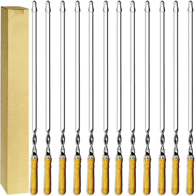 Antallcky 12 Pack Kebab Skewers Stainless Steel Sticks 23.5 Inches