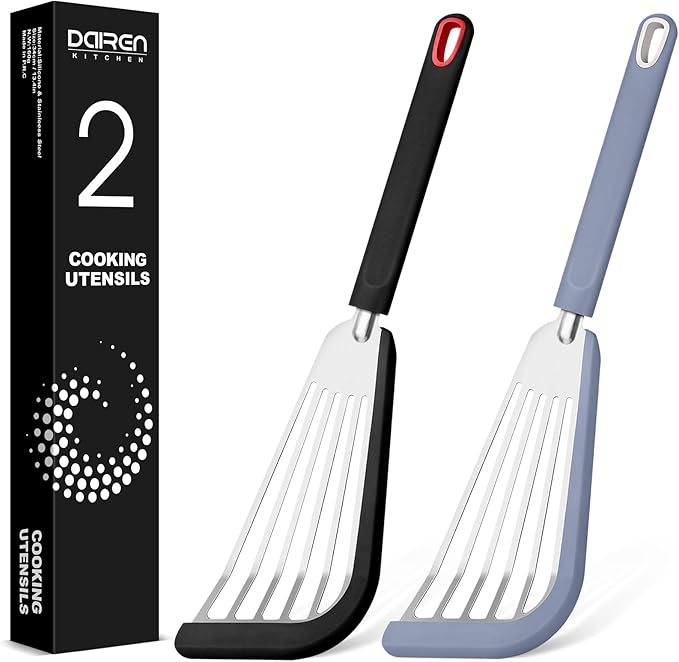 Fish Spatula Turner, Thin Slotted Spatulas for Nonstick Cookware, 2 Pack