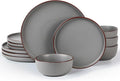 Famiware Mercury 12-Piece Stoneware Dinnerware Set, Dark Grey