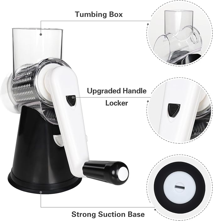 Cambom Rotary Cheese Grater Hand Crank Cheese Shredder, Black