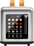 2 Slice Toaster Touch Screen, Stainless Steel Toasters Digital Timer 2 Slot Toasters, 8 Shade Settings 6 Bread Types for Bagel, Cancel, Defrost（Silver）