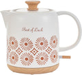 LONGSEED 1 Quart Ceramic Electric Kettle, 1000W Fast Boil Retro Tea Pot with Auto Shut-Off & Boil-Dry Protection, Floral Porcelain Hot Water Boiler with LED Light for Home & Kitchen