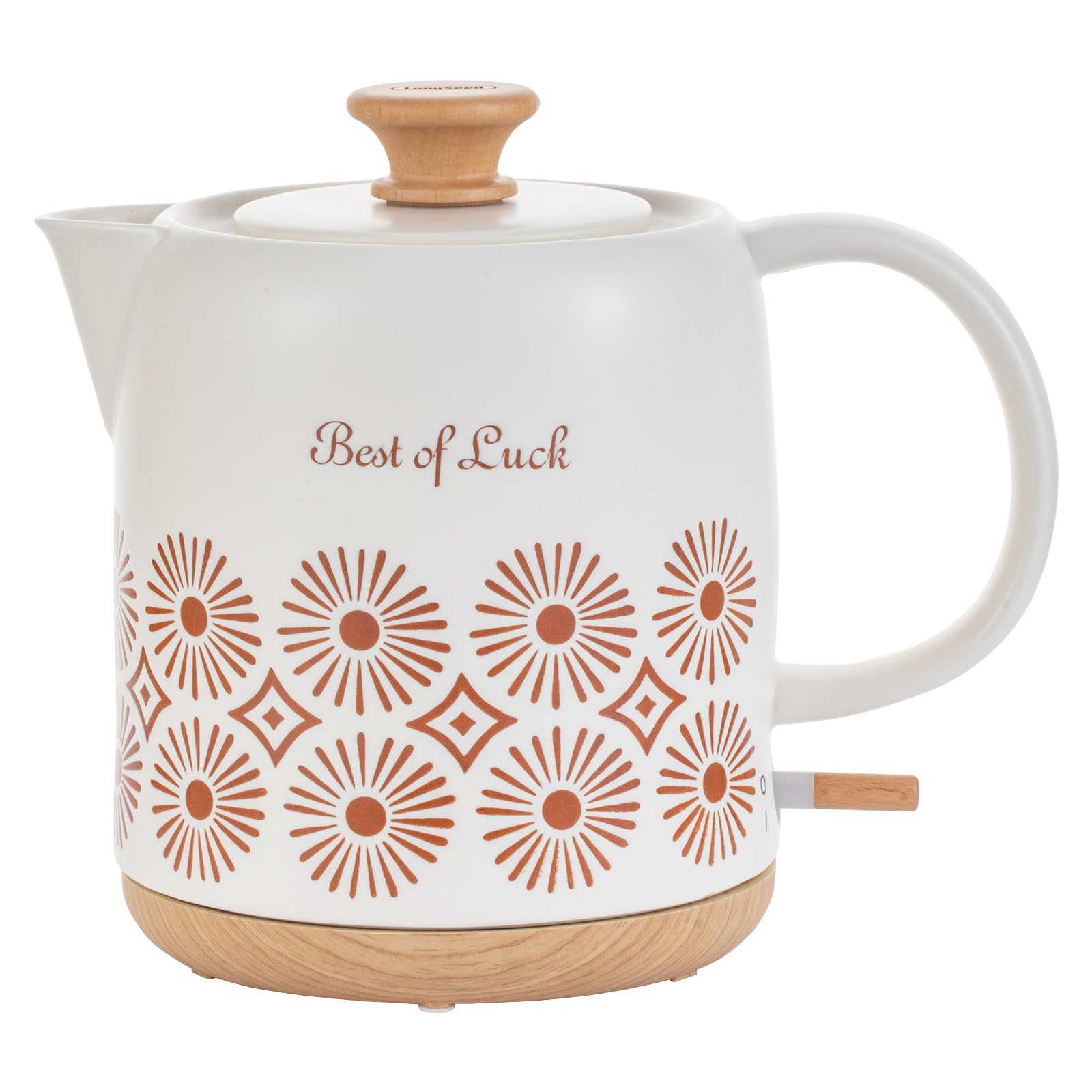 LONGSEED 1 Quart Ceramic Electric Kettle, 1000W Fast Boil Retro Tea Pot with Auto Shut-Off & Boil-Dry Protection, Floral Porcelain Hot Water Boiler with LED Light for Home & Kitchen