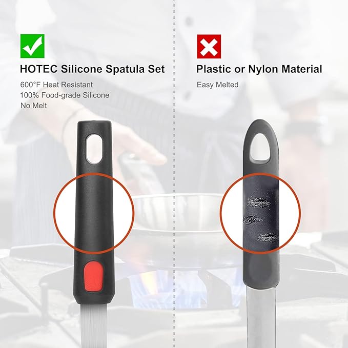 HOTEC Silicone Spatula Turner Set of 3, Heat Resistant 600°F & BPA-Free Flexible Rubber Spatulas for Nonstick Cookware, Kitchen Utensils for Flipping Eggs, Fish, Burgers, Pancakes, Cookie, Crepes