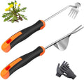 ANGKMA Weed Puller Tool， New Garden Weeder Tool Stainless Steel Hand Weeder Tool,4 Teethes Dual Purpose Weed Remover Tool Weeding Tools for Gardening(2PCS)