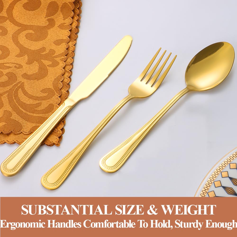 20 Pcs Gold Silverware Set for 4, Food Grade Stainless Steel Flatware Set, Eating Utensils Sets Include Fork/Knife/Spoon, Reusable Cutlery Set for Home Kitchen, Dishwasher Safe, Pearl-edged