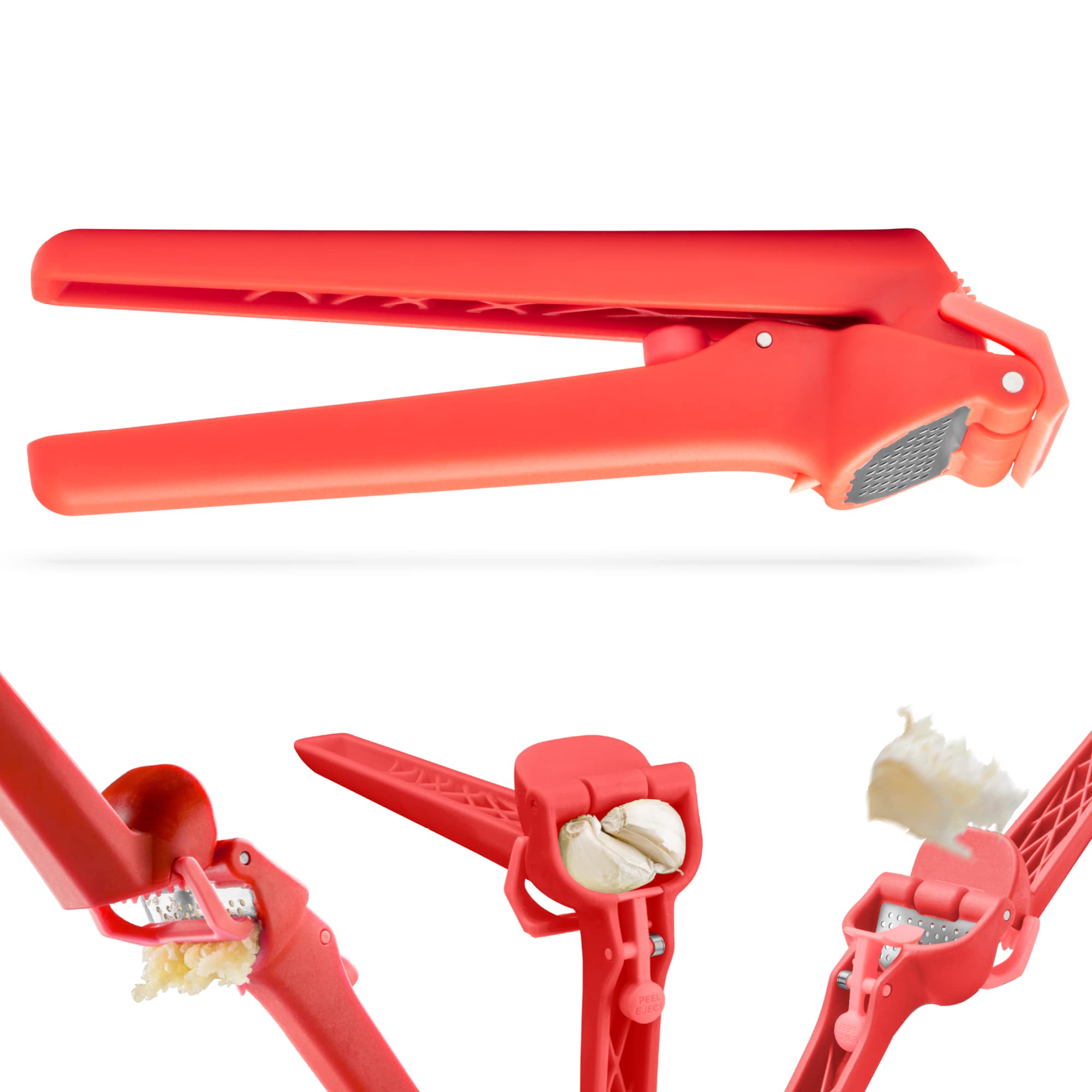 Dreamfarm Garject Lite 2-In-1 Garlic Peeler, Garlic Press & Mincer with Garlic Peel Ejector, Nylon - Red