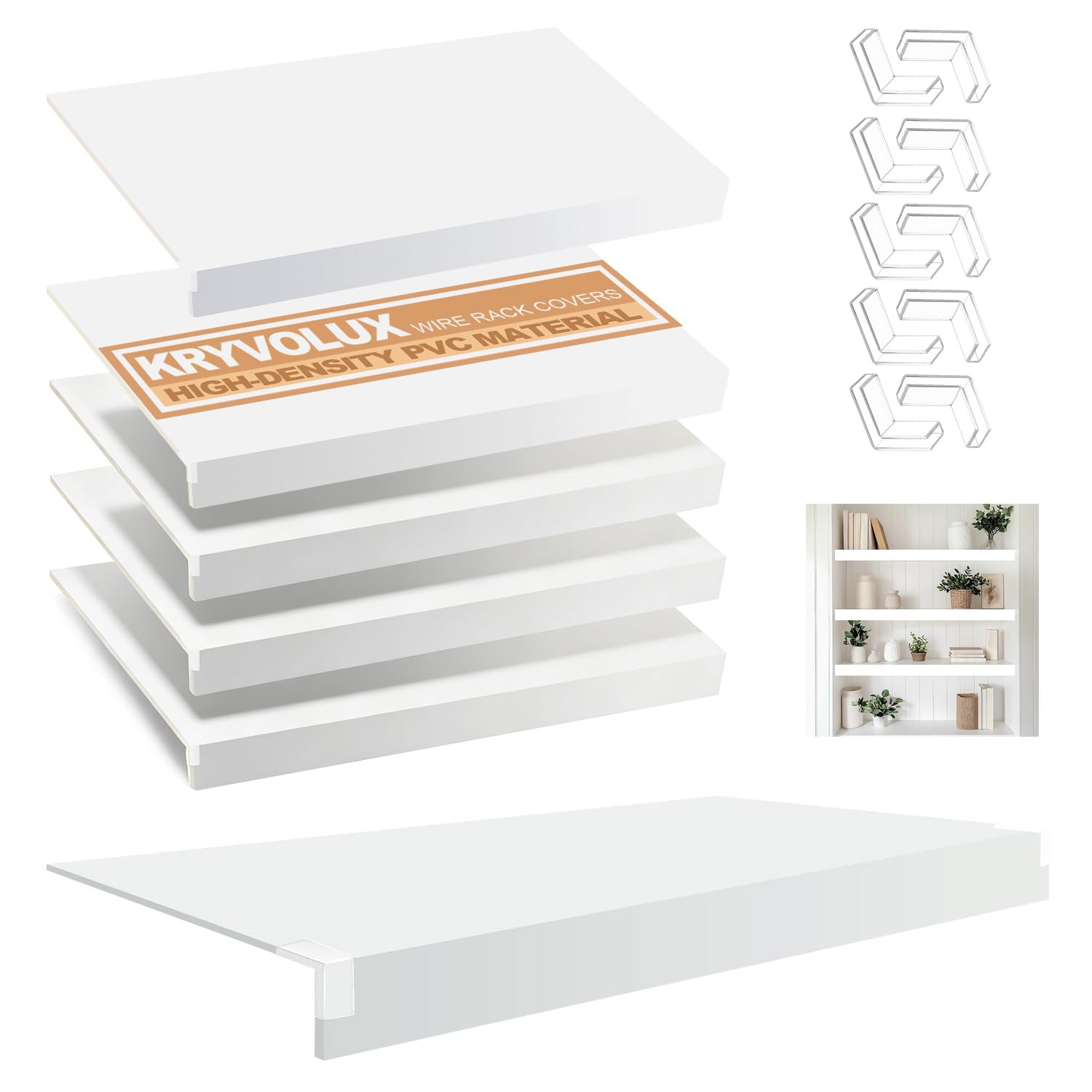 5 Pcs Wire Rack Covers 16x9x3 inch PVC Pantry Shelf Cover 0.31 inch Thick Removable Closet Wire Rack Shelf Covers,Decoration Kitchen Bathroom Office Shelving (Light Luxury White,16x9x3 inch)