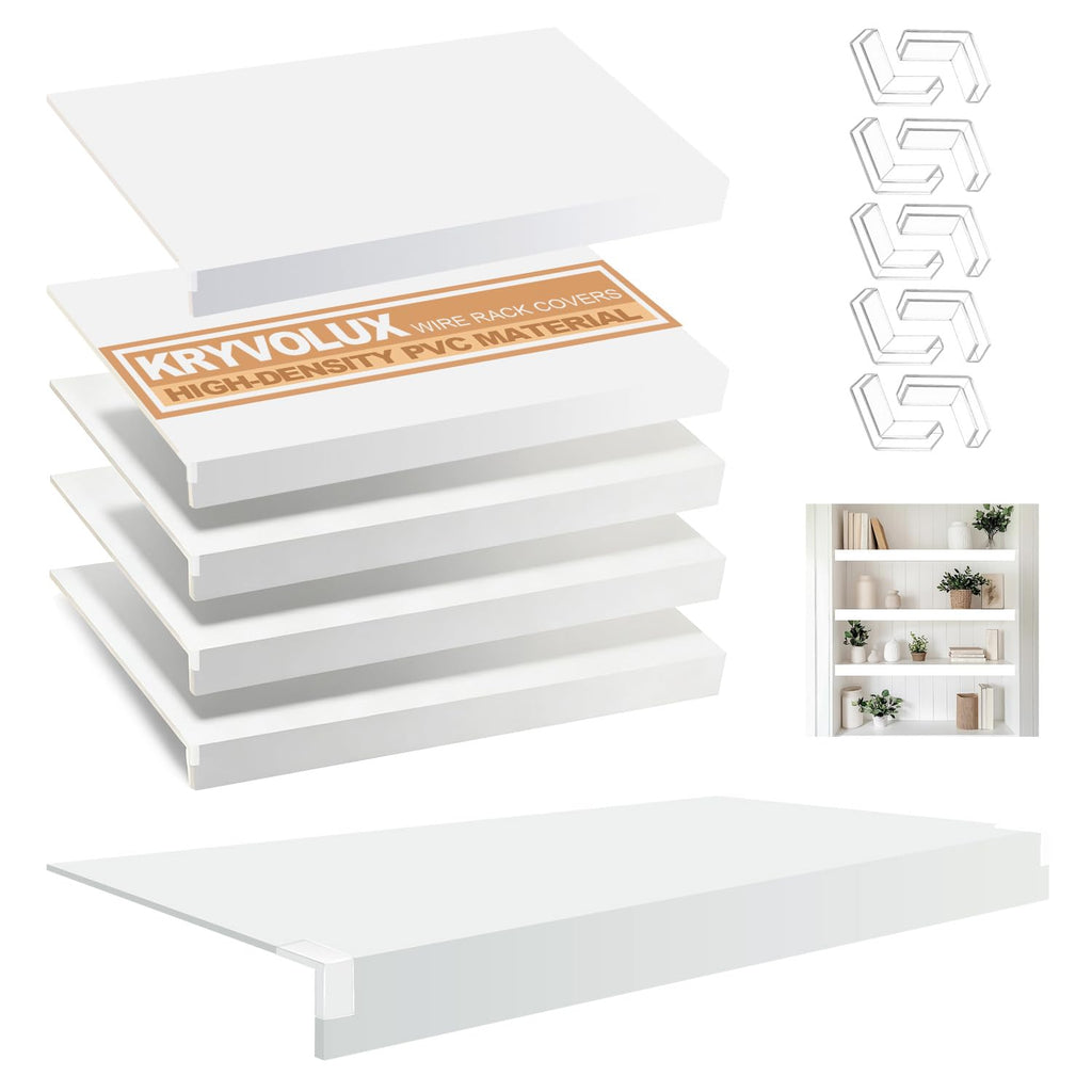 5 PCS Wire Shelf Covers PVC 24x16x3 inch for Pantry (Light Luxury White)