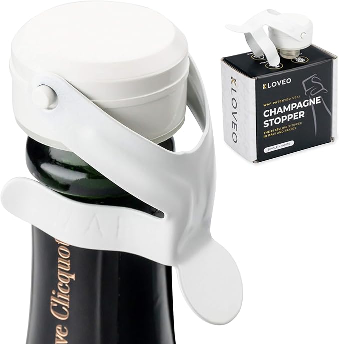 KLOVEO Champagne Stoppers - WAF Patented Seal - Made in Italy - White