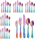 Seeshine Rainbow Silverware Set for 6, 30-Piece Stainless Steel Flatware Set, Shiny Rainbow Metal Cutlery Set, Include Fork, Knife and Spoon Set, Dishwasher Safe