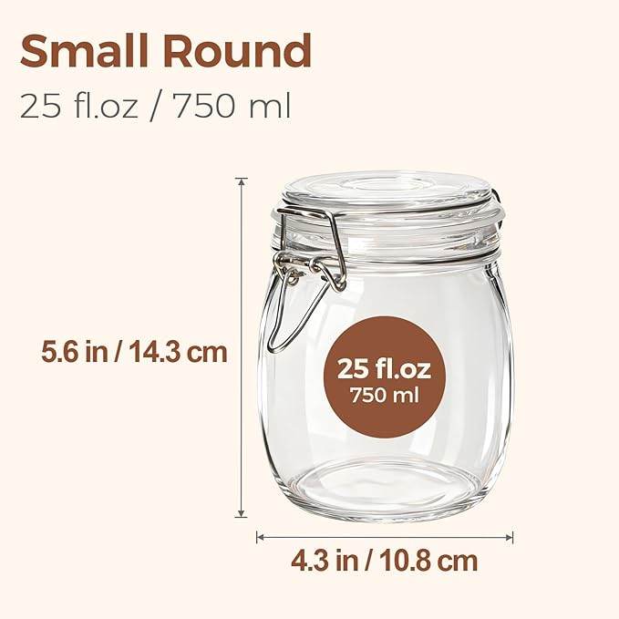 ComSaf Round Glass Jars with Airtight Lids 25 oz 6 Pack Pickling