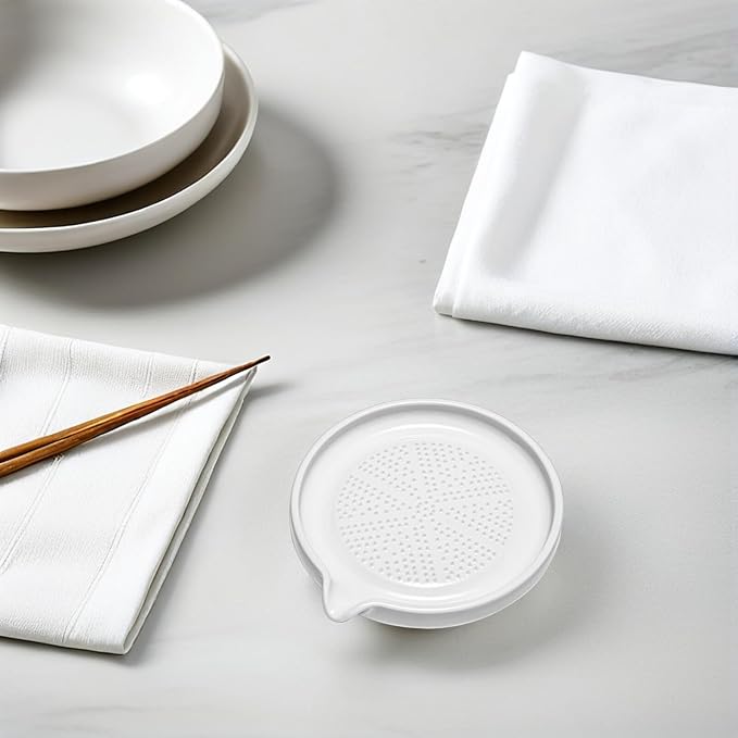 CALLARON Ceramic Grater Plate for Ginger Garlic Fruit and Baby Food Manual Grinding Tool for Kitchen Use 4.72 X 4.25 X 0.78 in Easy to Clean Groove Tray Design