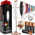 Zulay Kitchen Powerful Milk Frother Wand With Duracell Batteries - Ultra Fast Handheld Drink Mixer - Electric Whisk Foam Maker for Coffee, Lattes, Cappuccino & Matcha - Z1 Motor - White & Rose Gold