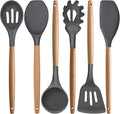 IOCBYHZ Kitchen Cooking Utensils Set, 6Pcs Silicone Kitchen Utensils Set Spatula Spoon Soup Ladle Turner, Heat Resistant Wooden Handle Silicone Cooking Gadgets for Nonstick Cookware & Baking BPA FREE