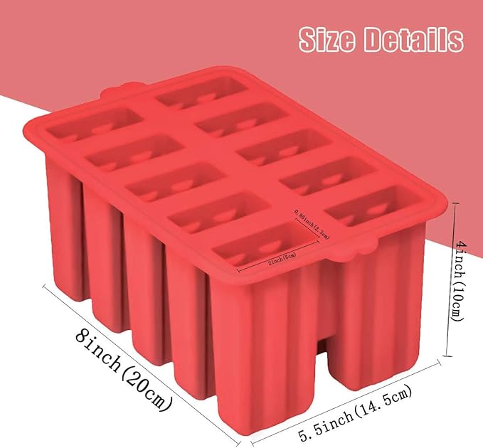 Silicone Popsicles Molds,10 Cavity Homemade Popsicle Molds DIY Ice Pop Molds for Kids & Adults Food Grade BPA-Free with Popsicle Maker Sticks Popsicles Bags A Funnel (Red)