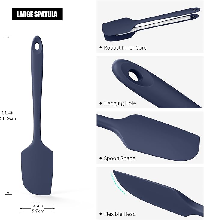Doosu 600°F Heat Resistant Silicone Spatula for Baking (11.4in, Navy Blue)