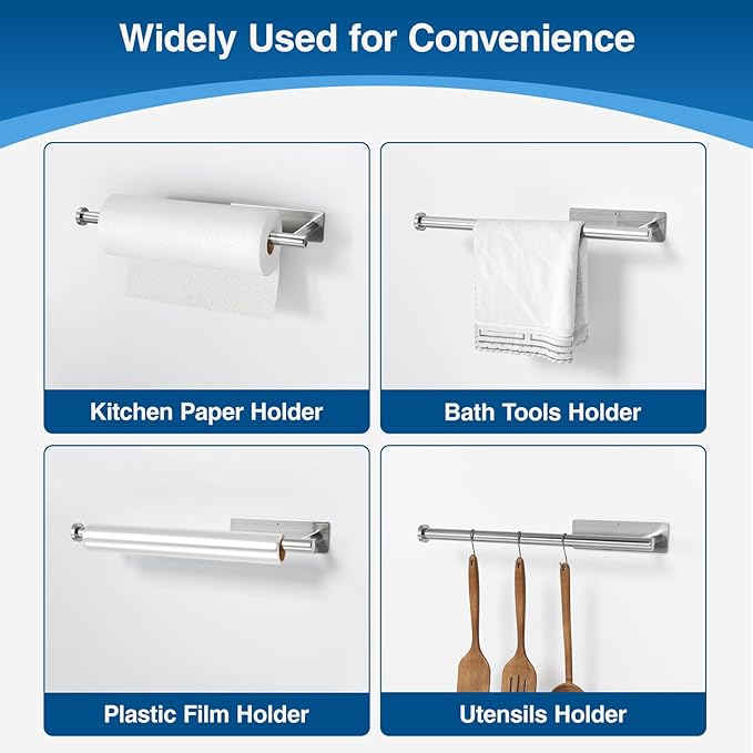 Paper Towel Holder,Self-Adhesive or Drilling， Brushed Nickel, 2 Pack