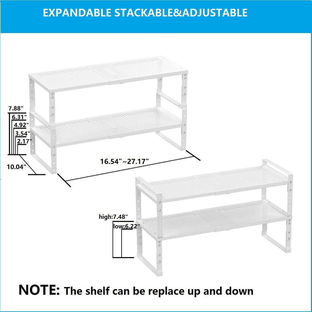 Wobmmi Expandable,Adjustable & Stackable Spice Rack, Cabinet Kitchen Countertop Shelf Organizer,Metal Pantry Storage Shelves - Space-Saving Storage Solution(2Packs/White/Large)
