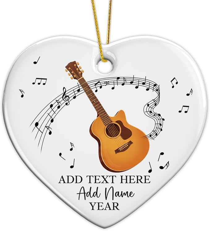 Customized Guitar Christmas Ceramic Ornaments, 2026 Christmas Ornament Gift for Guitarist Teacher, Personalized Guitar Player Xmas Ornament with Text Name & Year, Instrument Xmas Tree Decor