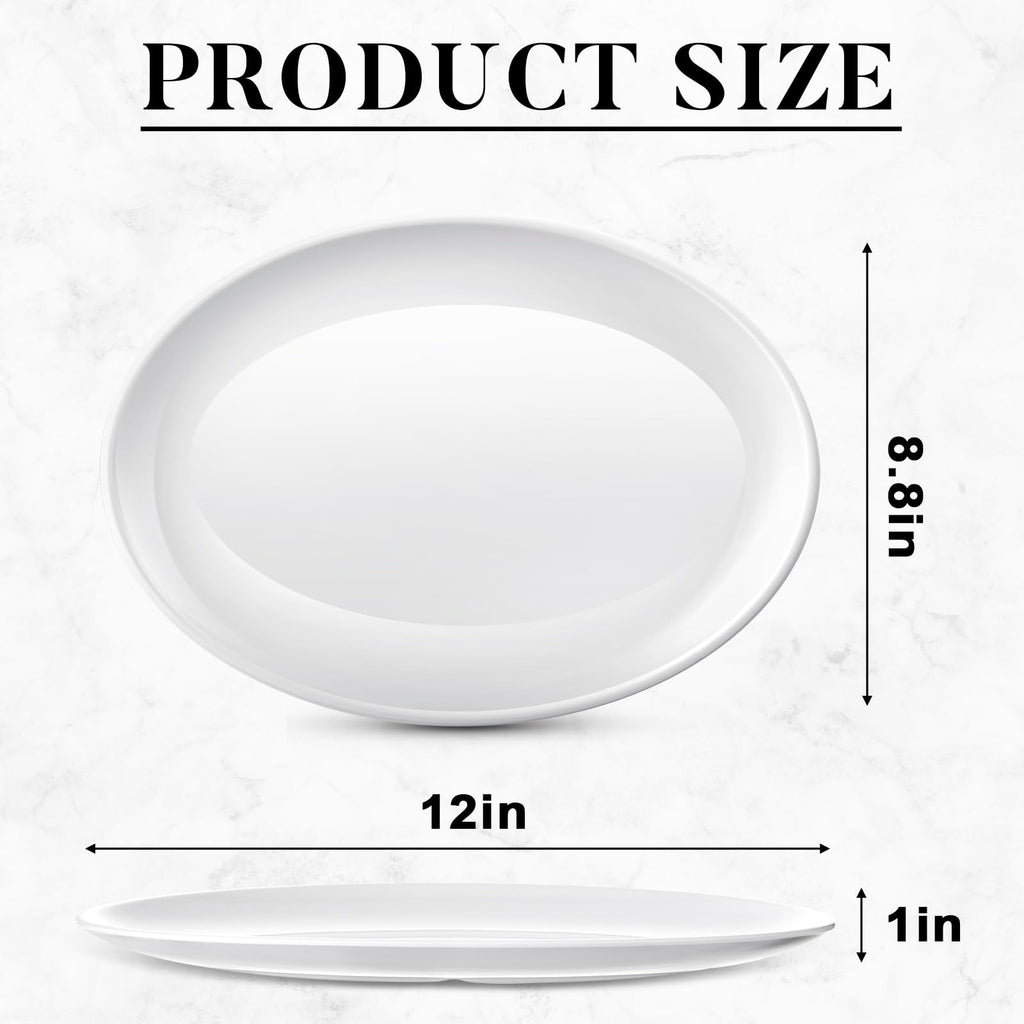 Dandat 12 Pcs Large Serving Platters Oval Trays White Plates Serving Dish for Wedding Party Restaurant Home Steak, Taco, Sushi, Appetizer, Cake (12 Inch)