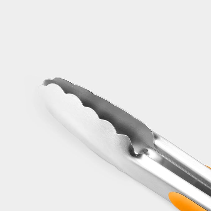 304 Stainless Steel Locking Kitchen Tongs, 9 & 12 Inch, 4-Piece, Orange