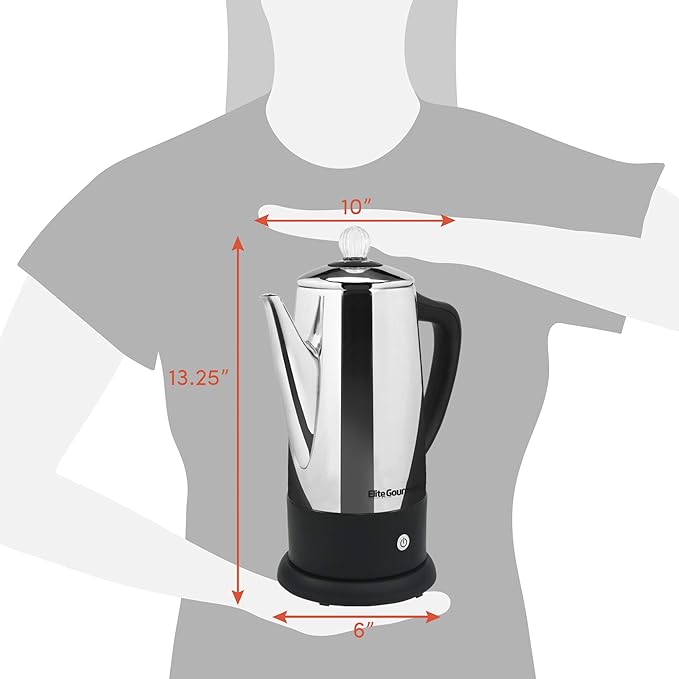 Elite Gourmet EC812 Electric 12-Cup Coffee Percolator, Stainless Steel