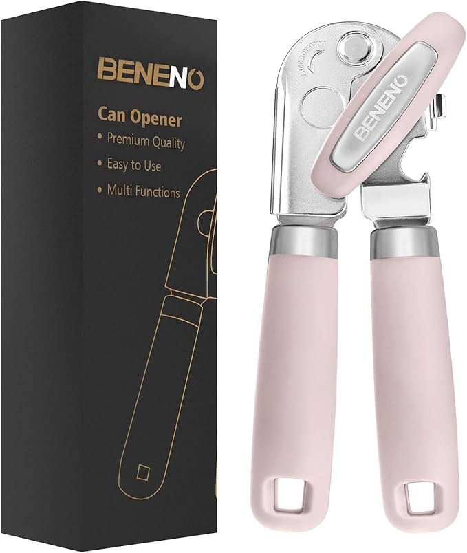 Beneno Heavy Duty Hand Can Opener Manual with Magnet, Light Pink