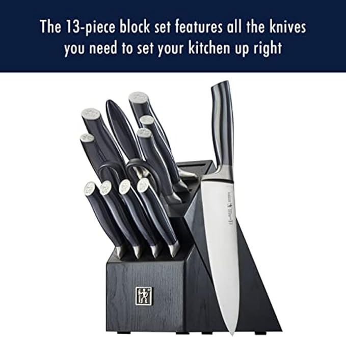 HENCKELS Graphite Razor-Sharp 13-pc Knife Set with Block, Kitchen Knife Sharpener, Chef Knife, Steak Knife, German Engineered Informed by 100+ Years of Mastery
