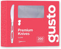 GUSTO Premium Heavyweight Disposable Knives [200 Count] Clear Plastic Knives Heavy Duty, Perfect for Parties, Events, and Catering (Formerly Comfy Package)