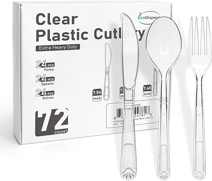 EcoDispose 72 Count Heavy Duty Plastic Silverware, BPA-Free, Heat Resistant
