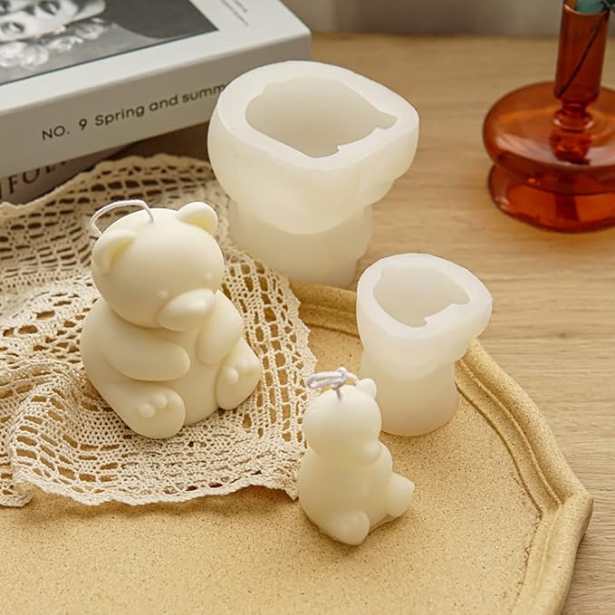 ESEDAGE 2 Pack Cute Bear Scented Candle Mold Silicone for Home Decoration, Resin, Cartoon, and Clay