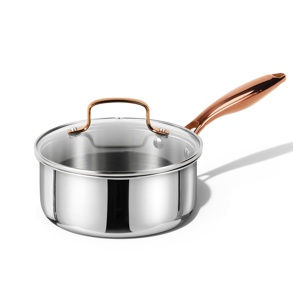 CAROTE 2Qt Stainless Steel Saucepan Set, Non-Toxic 3-Ply Stainless Steel Cookware Set with Lids, Small Kitchen Pots, Oven Safe, Compatible with Induction, Ceramic, Gas, Mothers Day Gifts