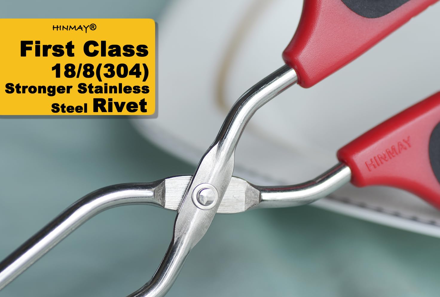 HINMAY 13-Inch Stainless Steel Scissor Tongs with Comfort-Grip Handle